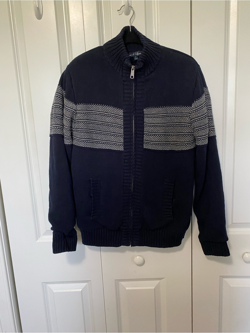 Davis & Squire Men's Navy Zip-Up Fleece Lined Sweater Jacket